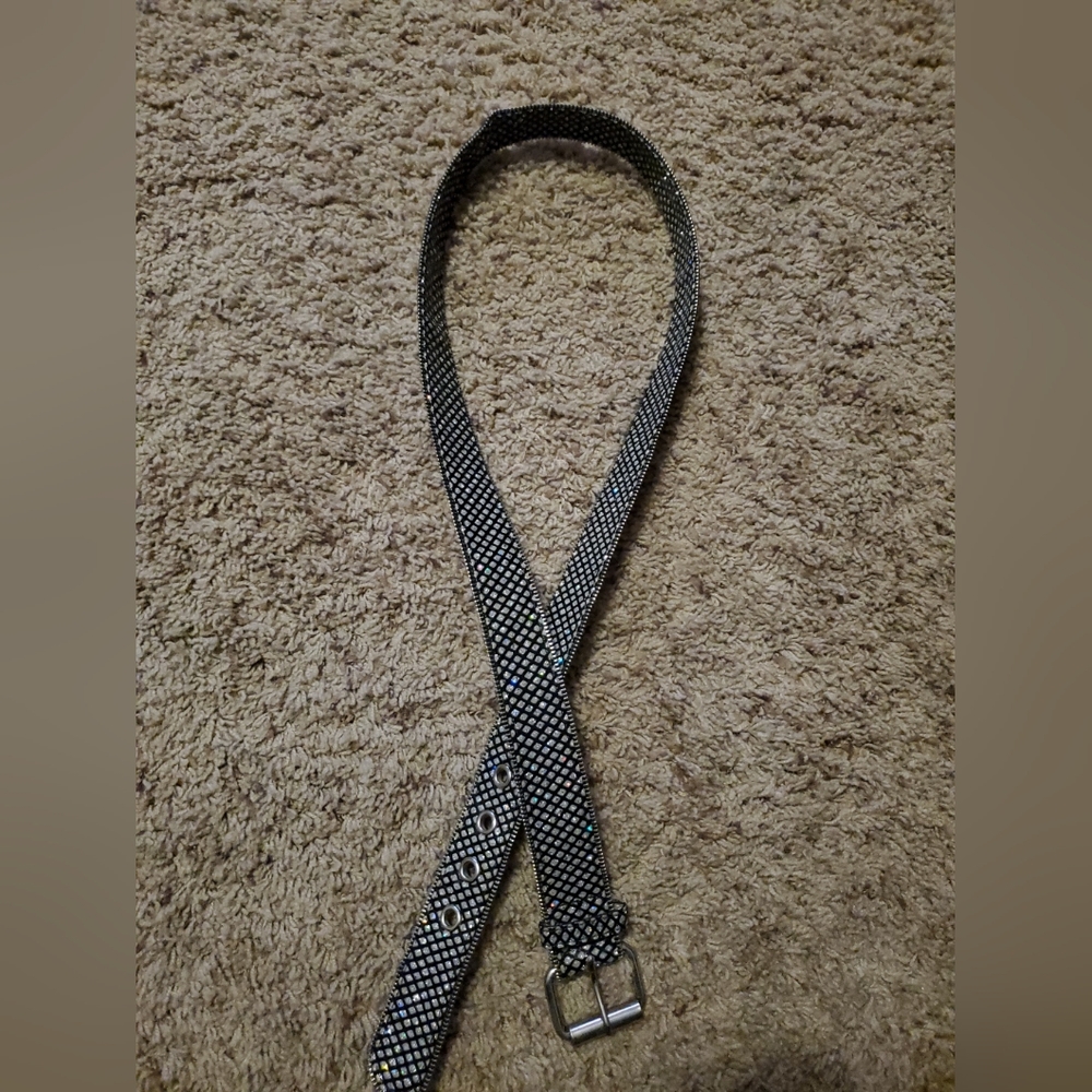 Bedazzled black glitter belt XL